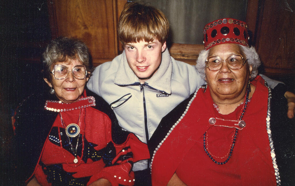 Flanked by Haida Matriarchs Ethel Jones (L) and Ada Yanonovich who gave me the name Kuuyaa (Precious).